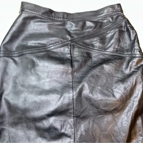 Vintage Laurice Black Leather Midi Side Slit Lined Skirt - Picture 6 of 10